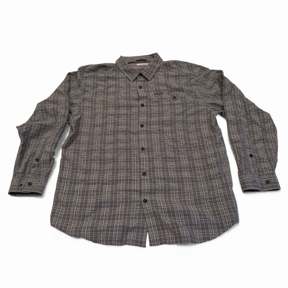 Columbia Shirt Men’s Omni-Shade Plaid Seersucker Button‎ Up Large Long Sleeve
